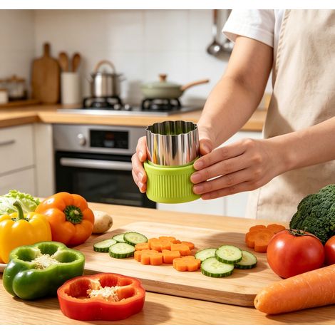 Coupes emporte-pièce en acier inoxydable résistant, lot de 12 pièces couleur verte, outil de découpe polyvalent pour légumes et fruits, pratique pour cuisine domestique, design sain et durable (1/3)