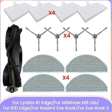 Pi��ces d��tach��es pour Lydsto R1 Edge/MiWhole M9 Lite/R1D Edge/Roidmi Eve Rook/Eve Rook S : brosse principale, filtre HEPA et chiffon de nettoyage.