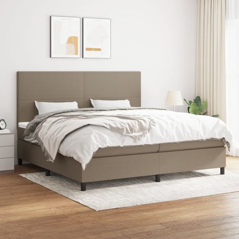 Lit adulte Contemporain Lit à sommier tapissier avec matelas Taupe 200x200 cm Tissu 99374 (1/5)
