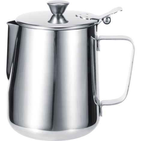 Pichet à lait en acier inoxydable épais avec couvercle, 1000 ml, idéal pour le latte art et la préparation de café à la maison. (1/5)