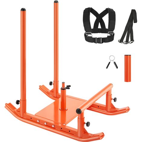 VEVOR Weight Sled, Steel Power Sled, Fitness Strength Training Sleds for Athletic Exercise Speed Improvement, Workout Fitness Equipment with Handle, Compatible with 25/51 mm Weight Plates, Orange (1/5)