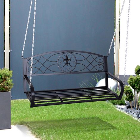 Outsunny Hängebank 2-Sitzer Gartenschaukel Schaukelbank Hollywoodschaukel Schwebebank mit Ketten Metall Schwarz 132 x 63 x 58 cm