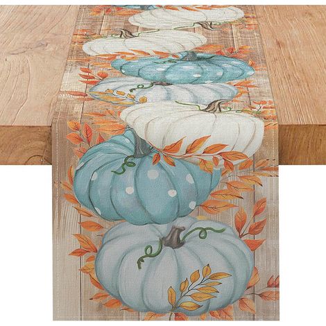Chemin de table à motifs citrouille et feuille d'érable pour la cuisine, la salle à manger, les fêtes et la décoration de table basse - 30 x 180 cm (polyester) - Style 4