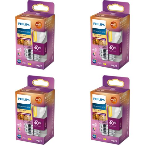 Philips Conjunto Pack E27 Bombilla Globo 40W Mate Regulable Luz blanca cálida - 4 unidades (1/3)