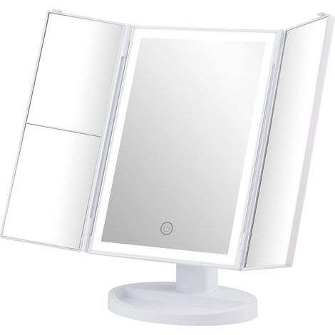 GF1001W Miroir lumineux 2X/3X pliable, rotation 180°, maquillage batterie/USB, interrupteur tactile, luminosité réglable, blanc (1/5)