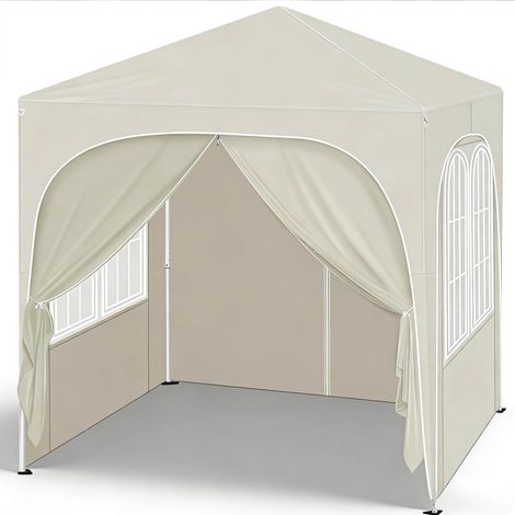 Barnum de jardin 2 x 2 m beige en tissu Oxford 210D enduit argenté avec structure métallique (1/5)