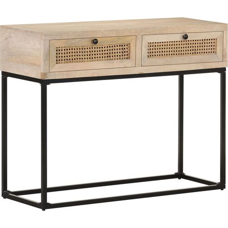 Konsolentisch 100x35x76 cm Mango Massivholz und Rohrgeflecht