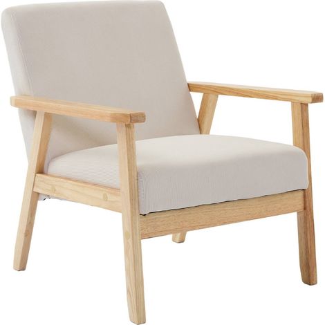 sweeek - Skandinavischer Sessel aus Holz und Cord, Cord, Creme