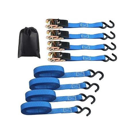 4 x 800 kg Ratsche-Gurte - 4-teiliges Ratschen-Spannset, 5m Zurrgurt mit Ratsche für Anhänger Wohnwagen Fahrrad Umzug Blau (1/4)