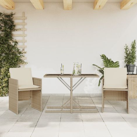 Ensemble de bistro 3 pcs-Salon de jardin bistro avec coussins beige résine tressée 716118 (1/5)