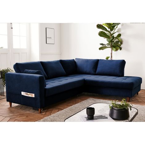 Anna - canapé d'angle droit - 5 places - convertible - en velours