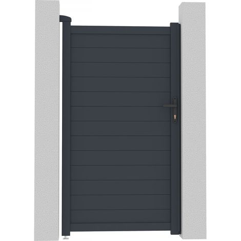 Habitat Et Jardin – Portillon aluminium 101.2 x 180.9 cm – Gris – Structure anti-UV et anti-rouille – Poussant droit avec serrure et poignée