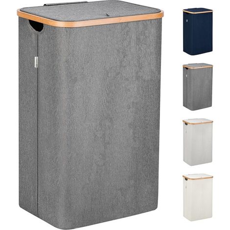 Panier à linge sale gris 100 litres – Couvercle et anses – Sac intérieur lavable – Pour chambre, salle de bain, buanderie (1/5)