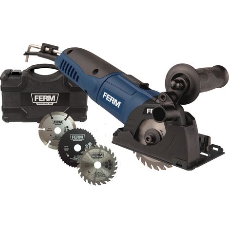 FERM Sierra circular de precisión / sierra de marquetería / minisierra circular - 500W - Velocidades variables - Incluye 3 hojas de sierra y maletín - Adecuada para cortar plástico, laminado y azulejo