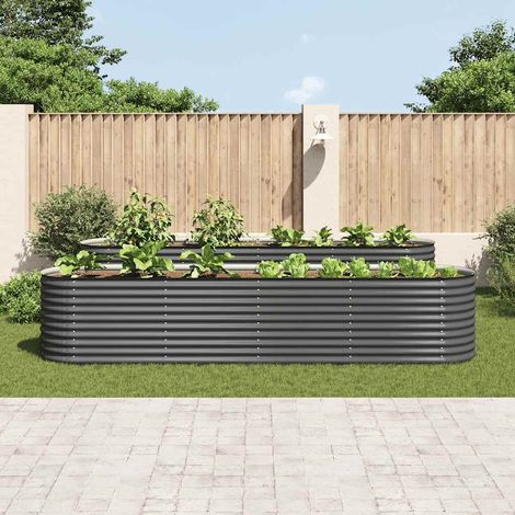 Jardinière, Pot de Fleurs d'extérieur, Lit surélevé de jardin 400x80x81 cm Acier galvanisé Gris OIB7532E (1/3)