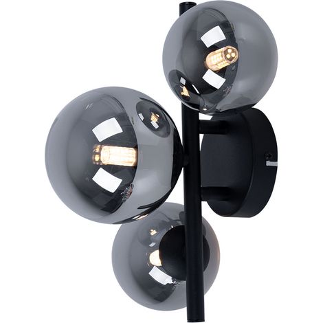 Plafoniera con faretto in vetro plafoniere a sfera sfere in vetro tavolo da pranzo, LED nero 3 fiamme, 3x 3,5W 3x 350lm 3000K, LxH 21x28 cm