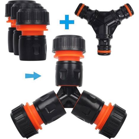 Kit raccords arrosage 19 mm 3/4 pouce, connecteur rapide double mâle, dérivation en Y 2 en 1, adaptateur robinet plastique robuste (1/4)