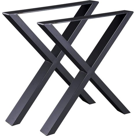 Bc-elec - HMLT-4 Set di 2 gambe tavolo in acciaio formato X nero, gambe mobili, gambe tavolo in metallo 60x72cm. (1/6)
