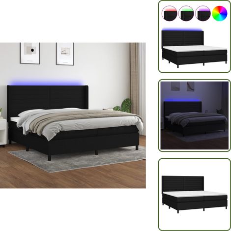 The Living Store Sommier à lattes de lit matelas et LED Noir 200x200 cm Tissu - Lit Plateforme - Lit Design - Lit Moderne - Lit Avec Rangement - Tête De Lit Ajustable (1/5)