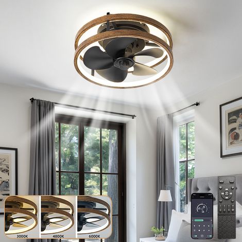 Ventilateur de plafond avec lumière, télécommande/contrôle APP, ventilateur LED à intensité variable avec lumière, 3000-6000K, 6 vitesses, 33 cm (1/5)