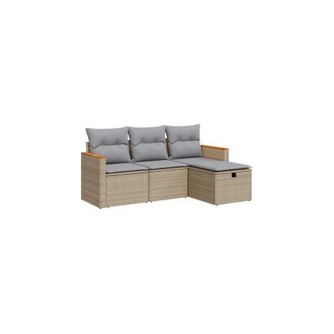 Salon de jardin avec coussins 4 pcs beige résine tressée (1/5)