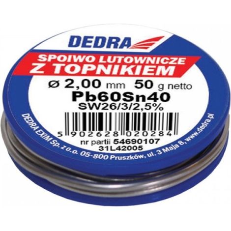 Soudure DEDRA avec flux 2,0 mm - 50 g Pb60Sn40 - Soudure électronique