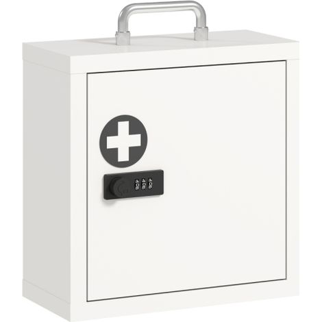 Armadietto per medicinali a parete con serratura a combinazione, armadietto di emergenza a doppio strato in acciaio inox, bianco, installazione in loco. (1/5)