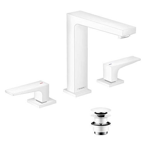 Miscelatore monocomando lavabo 160, 3 fori, maniglie a leva, piletta Push-Open bianco opaco (1/4)