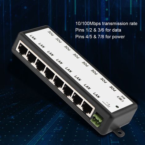 Module d'alimentation PoE 8 canaux, injecteur PoE, adaptateur Ethernet pour caméra IP et périphérique 802.3af (1/5)