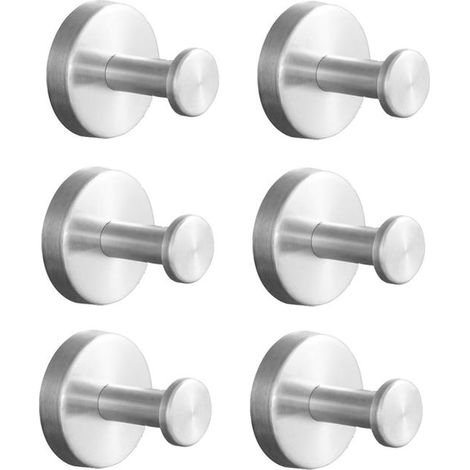 6pcs Matte Silver Wall Hooks, Modern Stainless Steel Towel & Coat Hangers, Home Storage (1/5)