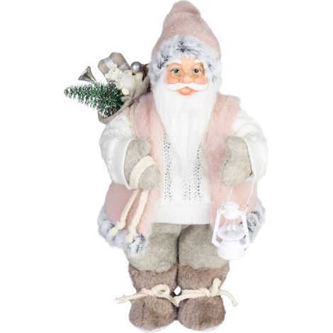 Dekoration MagicHome Weihnachten, Weihnachtsmann, mit Geschenk, rosa-braun, 30 cm (1/3)