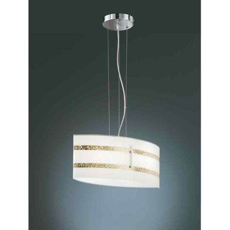NIKOSIA SOSPENSIONE 2 LUCI VETRI BIANCHIE FOGLIA ORO 50x20cm 2xE27 (1/2)