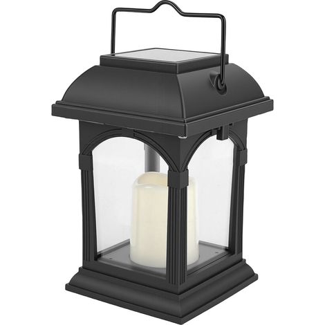 Lanterna solare sospesa con luce LED, lampada da giardino con candela tremolante senza fiamma, resistente alla pioggia, lanterna da esterno sospesa per patio, giardino, piscina, terrazzo, decorazione, (1/5)