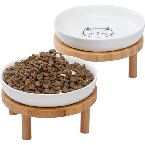 Gamelle Chat Surélevée Lusifaco, Céramique, 2 Set, Support Stable, Repas, Eau, Chat, Anti-Renversement, Blanc (1/5)