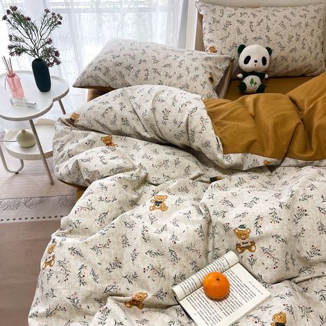 Housse de lit 4 pièces lavable en machine – Taie d’oreiller + drap-housse + housse de couette (180 x 220 cm) – Ensemble complet pour lit double, tissu doux et résistant, idéal étudiants et petits espa