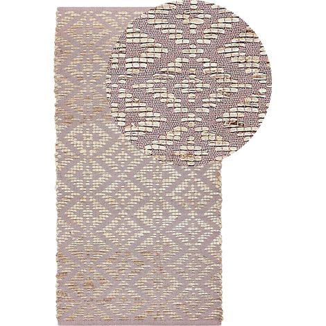 Tappeto rettangolare in cotone e iuta beige e rosa 80 x 150 cm Gerze (1/5)