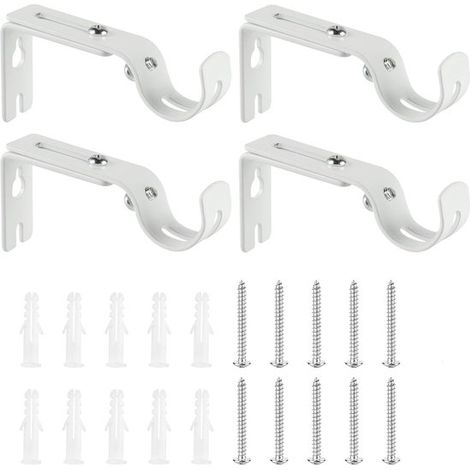 Lot de 4 supports muraux réglables – Diamètre 20-25 mm – Métal – Pour tringles à rideaux – Télescopiques – Blancs – Salon, chambre, salle de bain (1/5)