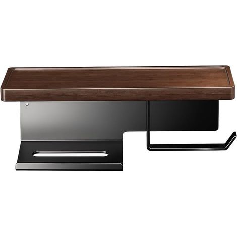 Support rouleau WC, inox/bois/noyer/sans perçage/avec étagère (1/5)
