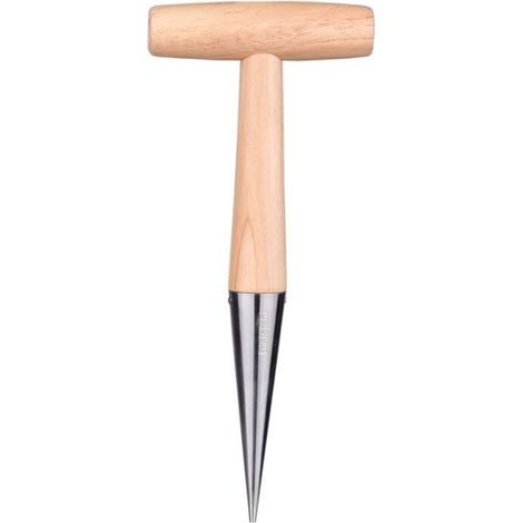 Plante-bulbes en acier inoxydable avec manche en bois, outil jardinage long manche – Pour plantation bulbes, oignons, plantes racines profondes, design ergonomique, profondeur marquée (1/3)