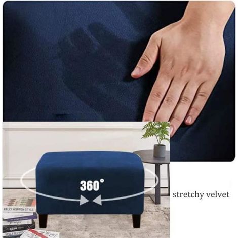 Housses de Pouf Extensibles, Housse ottomane en Velours Housse de Repose-Pieds Rectangle Housse de Protection,Marine (1/4)