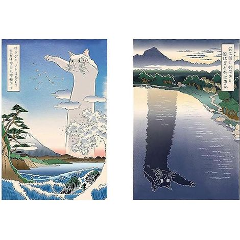 Peinture sur toile XL-Funny Black White Longcat-- (1/5)