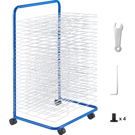 VEVOR Stendino per Pittura, 25 Ripiani Rimovibili, 584 x 400 mm Stendibiancheria Pittura con Ruote Bloccabili, Stendino in Acciaio Carbonio per Opere Arte in Aula, Studi Arte e Scuole, Blu Bianco (1/5)