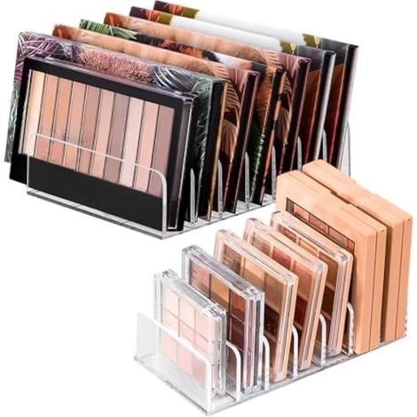 2 Pcs Organisateur de Palette de Maquillage 2 Tailles, Rangement Fard à Paupière 7 Compartiments, Support Palette Maquillage Transparent, Organisateur Maquillages pour Tiroir Coiffeuse Commode (1/5)