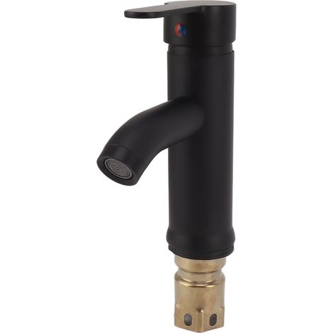 Robinet lavabo noir mat peinture cuisson ronde acier inoxydable, poignée unique (1/5)
