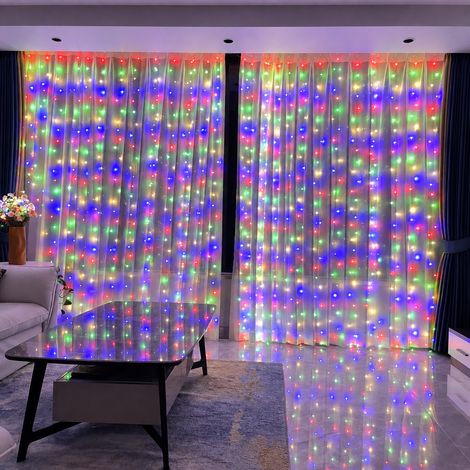 Rideau Lumineux 3x3 mètres 300 LED Fil Cuivre USB quatre couleurs sans crochets télécommande 20 × 10 × 4 cm 90 g – Livraison gratuite