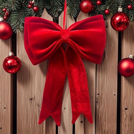 Ribbon - Bow - Christmas - Velvet - 25 Inch - Red - Tree Topper - Wreath Decoration - Gift Ribbon - 1 Piece (1/5)