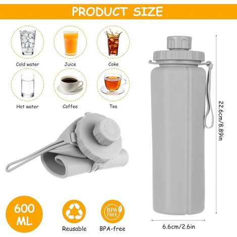 Faltbare Silikon-Trinkflaschen (600 ml), tragbare, wiederverwendbare Silikonflaschen zum Laufen, Radfahren, für Outdoor-Aktivitäten, Reisen, Camping, Wandern und Fitnessstudio (1/4)