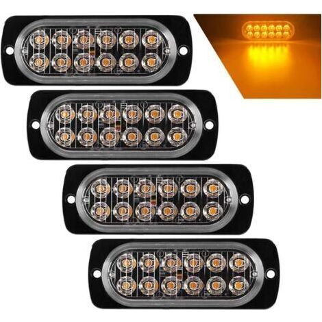 4pcs Ultra Mince 12LED Lumières Stroboscopiques d'urgence Ambre Danger Balise Avertissement Clignotant Lumières Universelles Pour Voiture Véhicule Camion 12-24V (1/4)