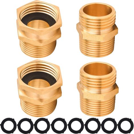 Adaptateur pour Tuyau d'Arrosage, Raccord 3/4" GHT vers 3/4" NPT Raccord de Tuyau d'Eau vers Raccord Fileté, en Laiton, avec 8 Rondelles Supplémentaires (1/5)