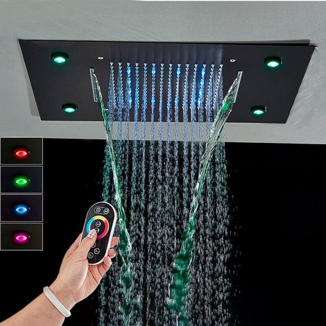 Zamery – Tête de douche LED anti-calcaire 60x60cm – Buse en acier inoxydable – Débit 2.5 GPM – Installation facile avec joint en caoutchouc